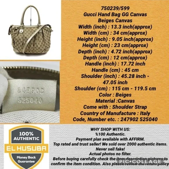 Authentic Gucci Crossbody bag GG canvas Beige handbag used good condition vint - Picture 14 of 14